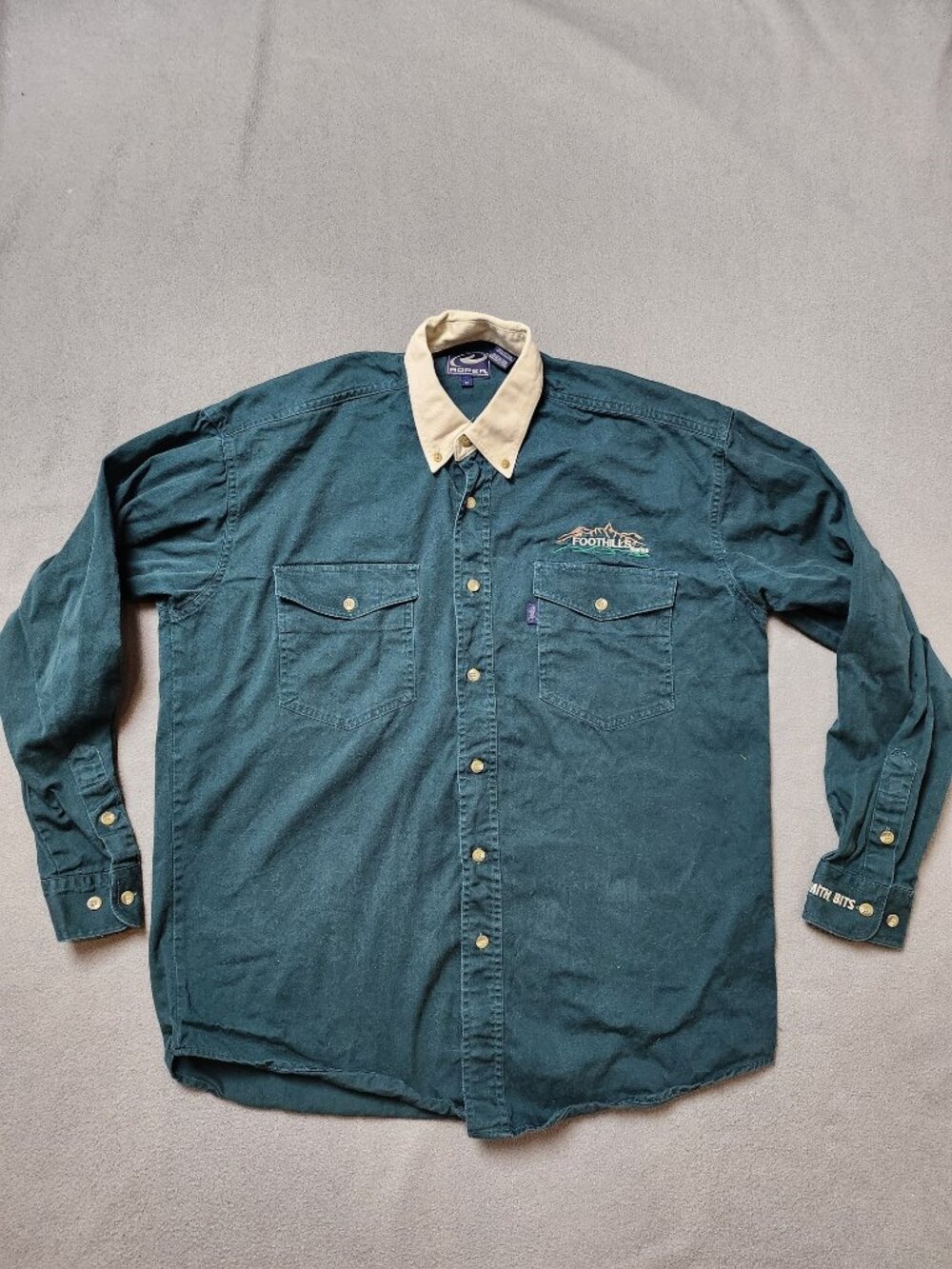 Roper Men's M Green Button Down Shirt Smith Bits Foothills Series Oilfield Promo